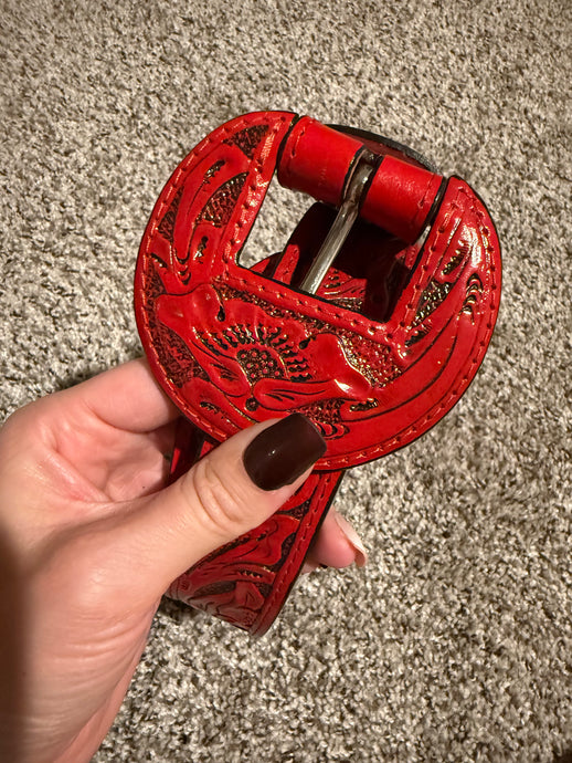 Red Leather Tooled Belt