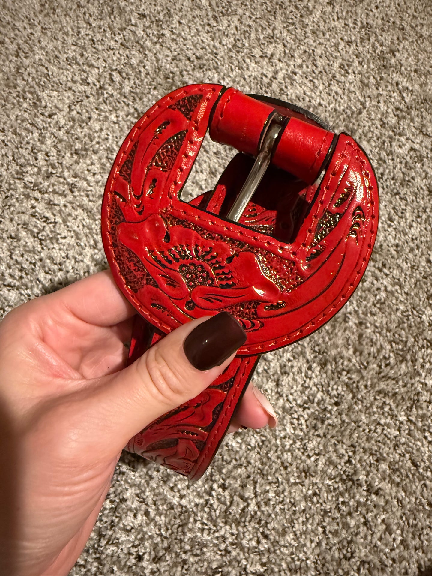 Red Leather Tooled Belt