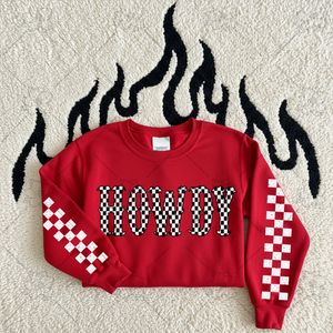 Checkered Howdy Sweatshirt with/without sleeve- YOUTH