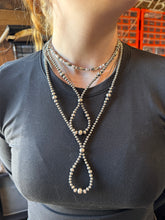 Load image into Gallery viewer, 23 inch graduated Sterling Silver Pearls hoop necklace