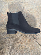 Load image into Gallery viewer, Black Suede Pointed Low Heel Ankle Booties