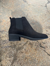 Load image into Gallery viewer, Black Suede Pointed Low Heel Ankle Booties