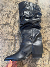 Load image into Gallery viewer, Thea Mid-Calf Faux Leather Black Slouchy Heeled Boot