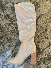 Load image into Gallery viewer, Stephanie Knee High Faux Leather Taupe Platform Heeled Boots