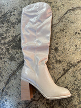 Load image into Gallery viewer, Stephanie Knee High Faux Leather Taupe Platform Heeled Boots