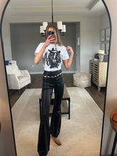 Load image into Gallery viewer, Fiona Leather Leopard High Waisted Bell Bottom Flare Jeans - Black Midnight Leopard