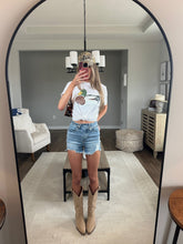Load image into Gallery viewer, Lindsey Asymmetrical Distressed Shorts- Medium Wash