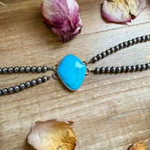 Load image into Gallery viewer, Double Strand Sterling Silver &amp; Turquoise Choker – 13” + Extender – 6 mm Pearls