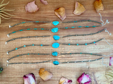 Load image into Gallery viewer, Sterling Silver Pearl &amp; Turquoise Choker – 13” + 2” Extender – In-House Silversmithing – One of a Kind