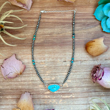 Load image into Gallery viewer, Sterling Silver Pearl &amp; Turquoise Choker – 13” + 2” Extender – In-House Silversmithing – One of a Kind