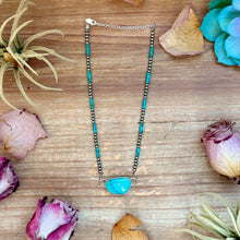 Load image into Gallery viewer, Sterling Silver Pearl &amp; Turquoise Choker – 13” + 2” Extender – In-House Silversmithing – One of a Kind