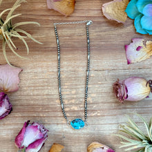 Load image into Gallery viewer, Sterling Silver Pearl &amp; Turquoise Choker – 13” + 2” Extender – In-House Silversmithing – One of a Kind