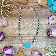 Load image into Gallery viewer, Sterling Silver Pearl &amp; Turquoise Choker – 13” + 2” Extender – In-House Silversmithing – One of a Kind