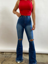 Load image into Gallery viewer, Farrah Denim Distressed High Waisted Flares - Medium Wash