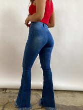 Load image into Gallery viewer, Farrah Denim Distressed High Waisted Flares - Medium Wash