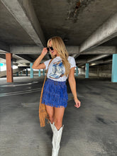 Load image into Gallery viewer, Nashville Babe Rhinestone Fringe Mini Skirt- Royal Blue
