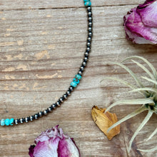 Load image into Gallery viewer, Sterling Silver Pearl Necklace with Turquoise &amp; Variscite Rondelles – 19.5”