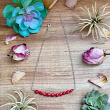Load image into Gallery viewer, Silver-Plated Paperclip Chain Necklace with Dyed Coral &amp; Hematite – 15”