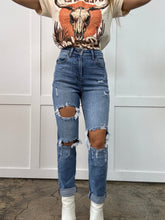 Load image into Gallery viewer, Lindsey Distressed Boyfriend Stretchy Jeans - Medium Wash
