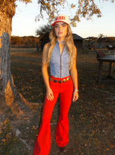 Load image into Gallery viewer, Fiona High Waisted Bell Bottom Flare Jeans - Red