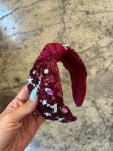 Load image into Gallery viewer, Football Top Knotted Jeweled Beaded Headband
