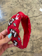 Load image into Gallery viewer, Football Top Knotted Jeweled Beaded Headband
