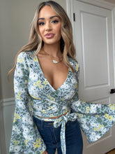 Load image into Gallery viewer, Woodstock Floral Bell Sleeve Wrap Top - Golden Hour Garden