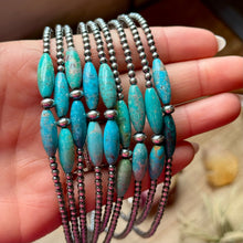 Load image into Gallery viewer, 15-Inch Sterling Silver Pearl &amp; Blue Turquoise Torpedo Choker