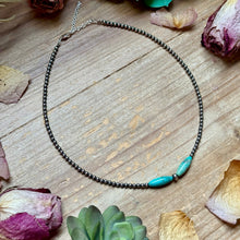 Load image into Gallery viewer, 15-Inch Sterling Silver Pearl &amp; Blue Turquoise Torpedo Choker