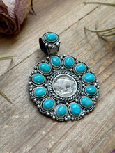 Load image into Gallery viewer, Sterling Silver Kingman Turquoise &amp; Buffalo Nickel Cluster Pendant – Artist Shay Pfeiffer