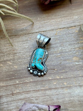Load image into Gallery viewer, Sterling Silver Kingman Turquoise Cowboy Boot Pendant – Handmade by Artist Shay Pfeiffer