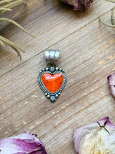 Load image into Gallery viewer, Sterling Silver Orange Spiny Oyster Heart Pendant – Handmade by Artist Shay Pfeiffer