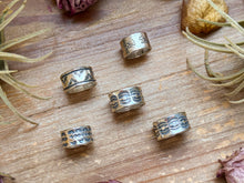 Load image into Gallery viewer, Sterling Silver Hand-Milled Wide Band Aloe Stamped Ring – Size 8.5 – Handmade by Artist Jason Ogg