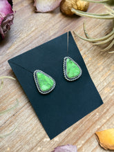 Load image into Gallery viewer, Sterling Silver High Grade Carico Lake Turquoise Stud Earrings – Handmade by Artist Jason Ogg