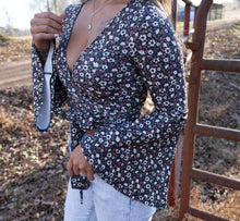 Load image into Gallery viewer, Woodstock Floral Bell Sleeve Wrap Top - Midnight Meadow