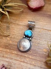 Load image into Gallery viewer, Sterling Silver Coin &amp; Golden Hill Turquoise Pendant – Artist Gilbert Nez