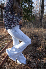 Load image into Gallery viewer, Lucy Asymmetrical Distressed Flare Jeans