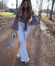 Load image into Gallery viewer, Lucy Asymmetrical Distressed Flare Jeans