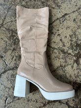 Load image into Gallery viewer, Juniper Knee High Snakeprint Nude Platform Heels