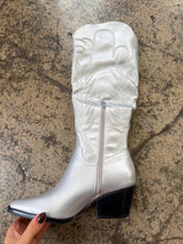 Load image into Gallery viewer, Samara Embroidered Knee High Cowgirl Boots - Silver