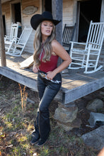 Load image into Gallery viewer, Leather Blakely High Waisted Bell Bottom Flare Jeans - Black