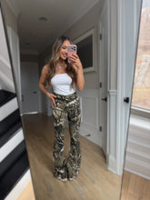 Load image into Gallery viewer, Fiona High Waisted Bell Bottom Flare Jeans - Moss Brown Camo