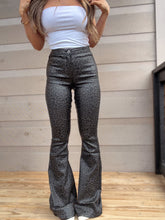 Load image into Gallery viewer, Fiona Leather Leopard High Waisted Bell Bottom Flare Jeans - Black Midnight Leopard