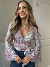 Load image into Gallery viewer, Woodstock Floral Bell Sleeve Wrap Top - Wild Petal