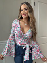 Load image into Gallery viewer, Woodstock Floral Bell Sleeve Wrap Top - Wild Petal