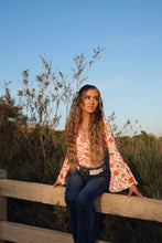 Load image into Gallery viewer, Woodstock Floral Bell Sleeve Wrap Top - Sunset Petals