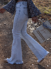 Load image into Gallery viewer, Lucy Asymmetrical Distressed Flare Jeans