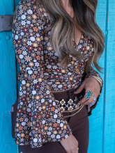 Load image into Gallery viewer, Woodstock Floral Bell Sleeve Wrap Top