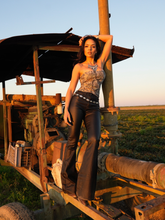 Load image into Gallery viewer, Leather Blakely High Waisted Bell Bottom Flare Jeans - Black