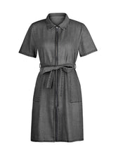 Load image into Gallery viewer, PREORDER: Fia Full Size Zip Front Short Sleeve Denim Dress Plus Size